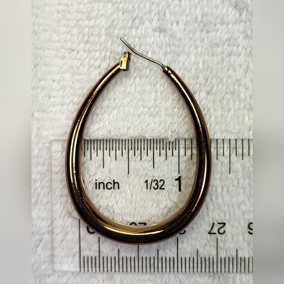 Bronze Gold Oval Egg Shape Hoop Earrings / Pierced - Picture 9 of 9